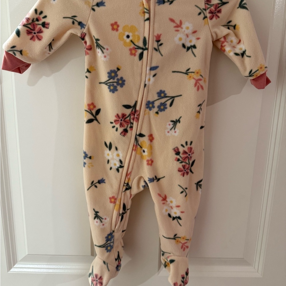 Kids Headquarters Floral Cream Kids Cozy One Piece Footed Sleeper 3-6 Months